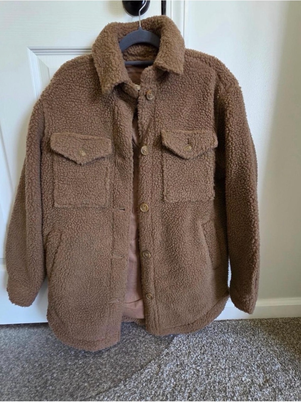 Women’s Brown oversized Sherpa Shacket Jacket